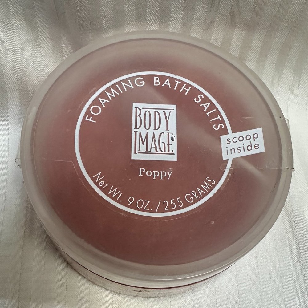 NEW & SEALED! BODY IMAGE FOAMING BATH SALTS IN POPPY SCENT WITH SCOOP 9 OZ.